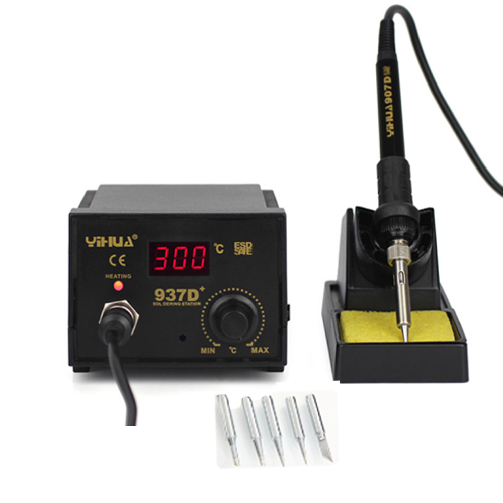 YiHua 937D+ 60W ESD Soldering Station Solder Iron W/ Extra 5 Tips Stand