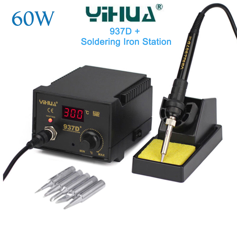 YiHua 937D+ 60W ESD Soldering Station Solder Iron W/ Extra 5 Tips Stand